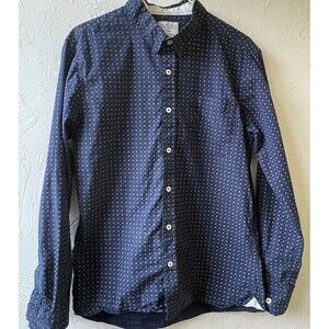 Level Ten Men's M Blue/White Polka Dot Long Sleeve Button-Up Point Collar Shirt